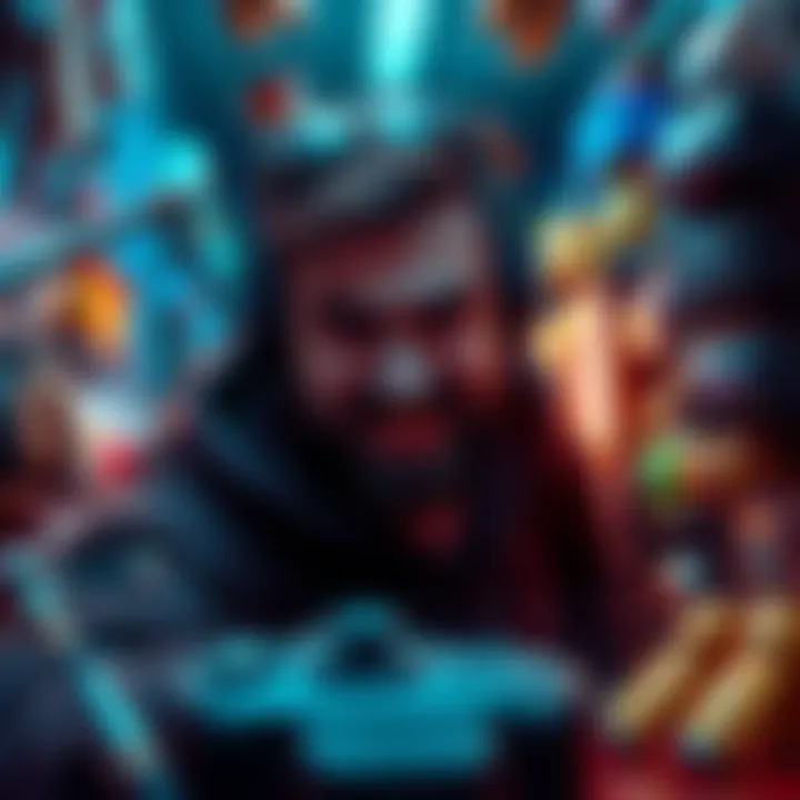 Frustrated gamer struggling with inventory A gamer with a frustrated expression, surrounded by various game items, trying to manage their limited inventory while escaping from a care center filled with obstacles.