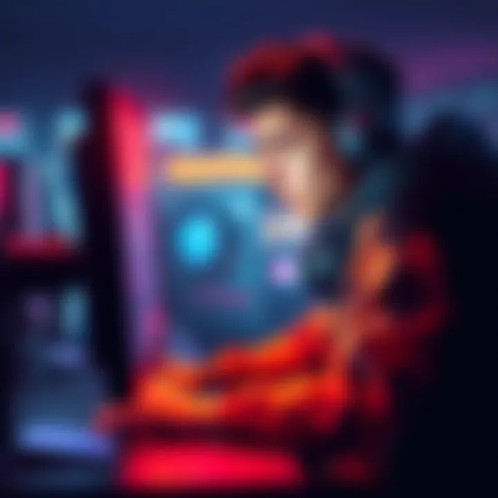 A gamer sitting at a computer, looking frustrated as they miss a shot after moving behind cover due to latency problems in the game.