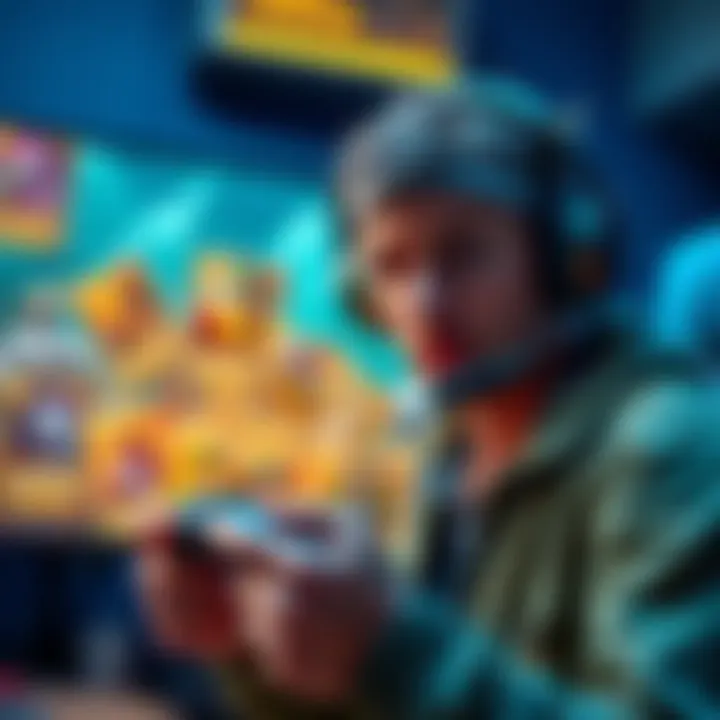 A gamer looking disappointed while holding a game controller, surrounded by unappealing legendary cards on screen