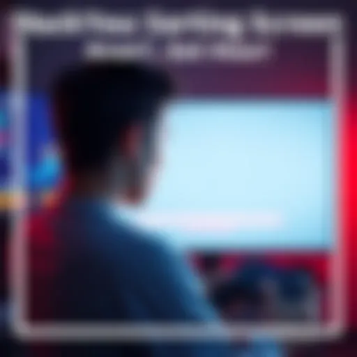 A gamer staring at a blank loading screen, looking frustrated and bored, with a game console in hand.