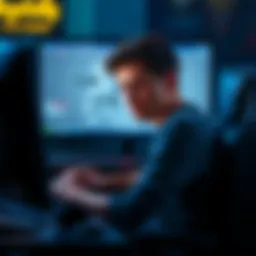 A gamer sitting in front of a computer showing disappointment while playing Marathon, with a dull game interface on the screen