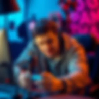A gamer showing frustration with a game controller, surrounded by a chaotic gaming setup, illustrating the impact of toxic behavior in Marathon gaming.
