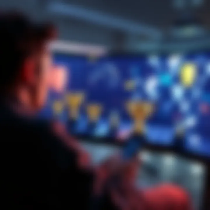 A gamer showing frustration over online-only trophies on a computer screen, with empty multiplayer lobby in the background