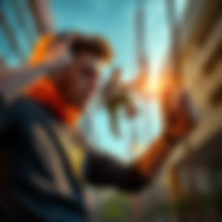 Frustrated gamer at parkour segment A gamer shows frustration at a parkour segment with broken swing bars and challenging muscle-up spots