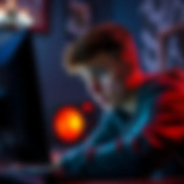 Frustrated gamer focusing on a screen A gamer showing frustration while playing a difficult game, with a glowing screen in a dimly lit room