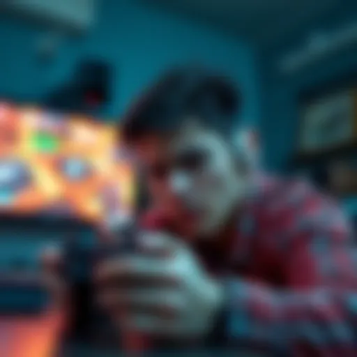 A gamer showing frustration while playing a challenging classic PS1 game, with a console and controller in view.