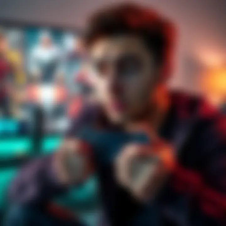 Frustrated gamer sitting in front of a TV, holding a PS5 controller with a look of defeat on their face