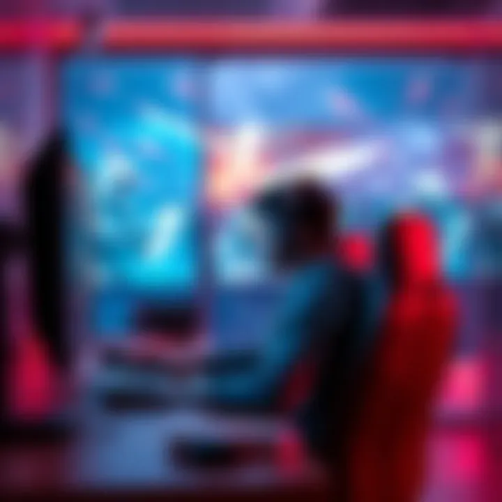 A gamer sitting at a desk, looking frustrated while playing a video game with PVP elements on the screen, showing aggressive opponents.