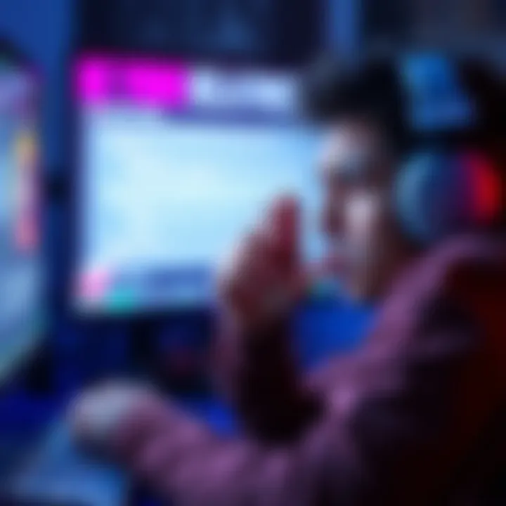 Frustrated gamer looking at a screen A gamer showing frustration while looking at a computer screen with unexpected messages interrupting gameplay