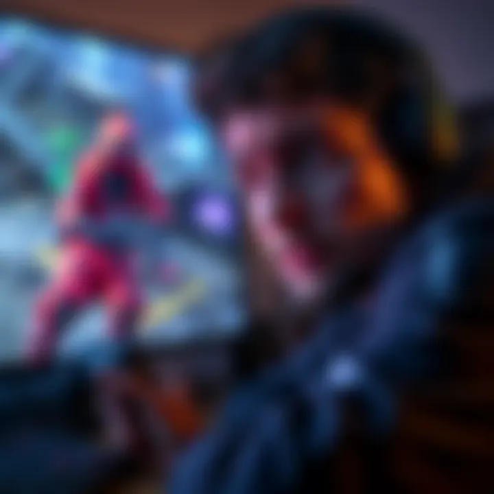 A gamer looks puzzled while playing a stealth game, with game graphics on the screen showing a character hiding and avoiding enemies.