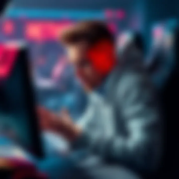 A gamer in frustration sitting at a computer, showing disappointment with low diamond support players in a competitive game.