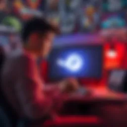 A longtime Xbox fan sits at a gaming desk, looking worried while holding an Xbox controller, surrounded by gaming posters and consoles, with a Steam logo on the screen in front of them.