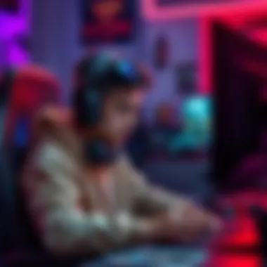 A gamer sits at their desk looking stressed while playing a tank character in a video game, with team chat notifications visible on the screen.