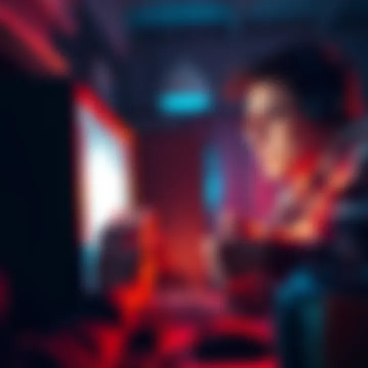 Gamer looking at a frozen PC screen while holding a controller, showing signs of frustration