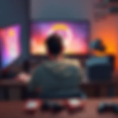 Frustrated Gamer Uninstalls Overwatch A gamer sits at a desk, looking frustrated while staring at a computer screen showing the Overwatch game logo. Empty snack wrappers and a gaming controller are nearby.