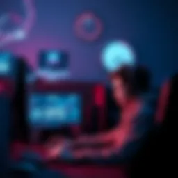 A gamer sitting in front of a computer looking frustrated, with a clock showing late night hours