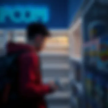Gamer looking at an empty shelf with Capcom game logos, showing disappointment over sold-out releases