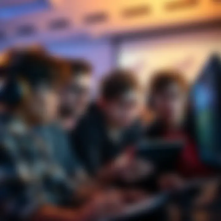A group of gamers expressing frustration while looking at a screen showing low graphics and frame rates in a game