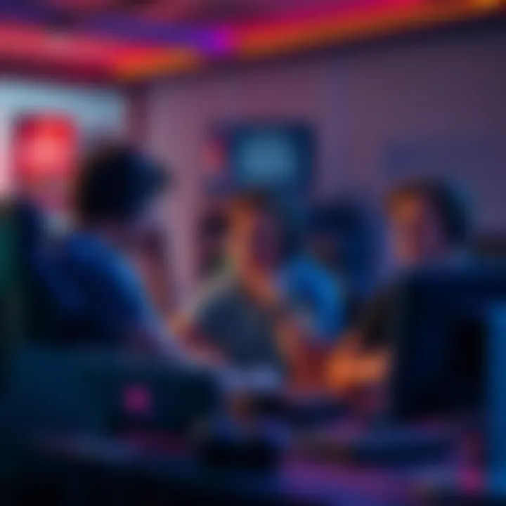 A group of frustrated players sitting at a gaming setup, expressing disappointment over bugs in CODM, with a screen showing error messages.