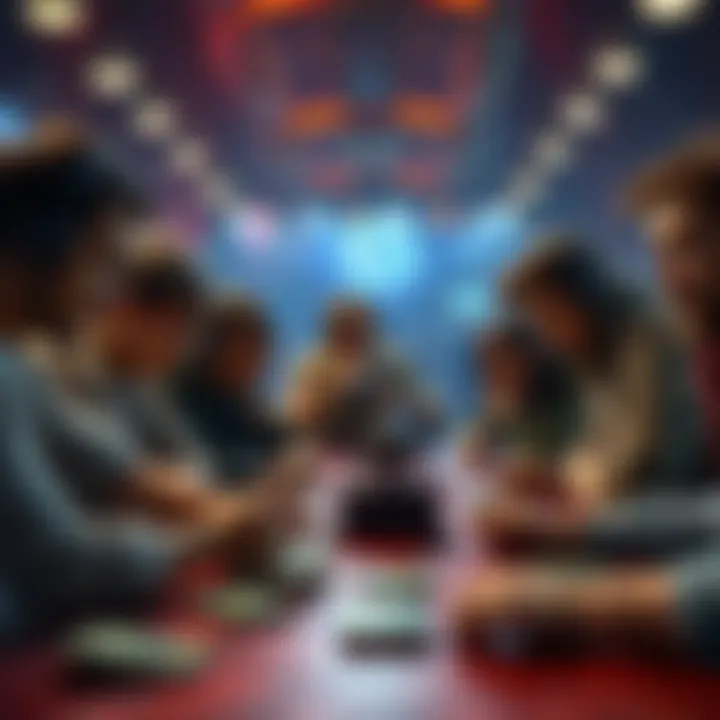 Group of players looking frustrated at a card game table with unplayable locations on cards