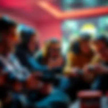 A group of gamers passionately debating the fairness of auto-aim features in a gaming session