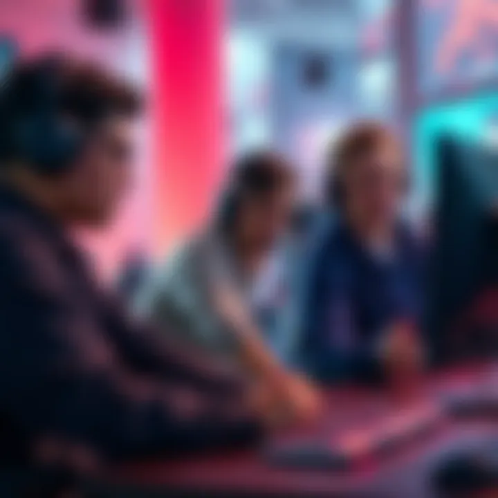 Frustrated players discussing loadout issues A group of gamers expressing frustration while discussing team loadout misalignment at a gaming setup