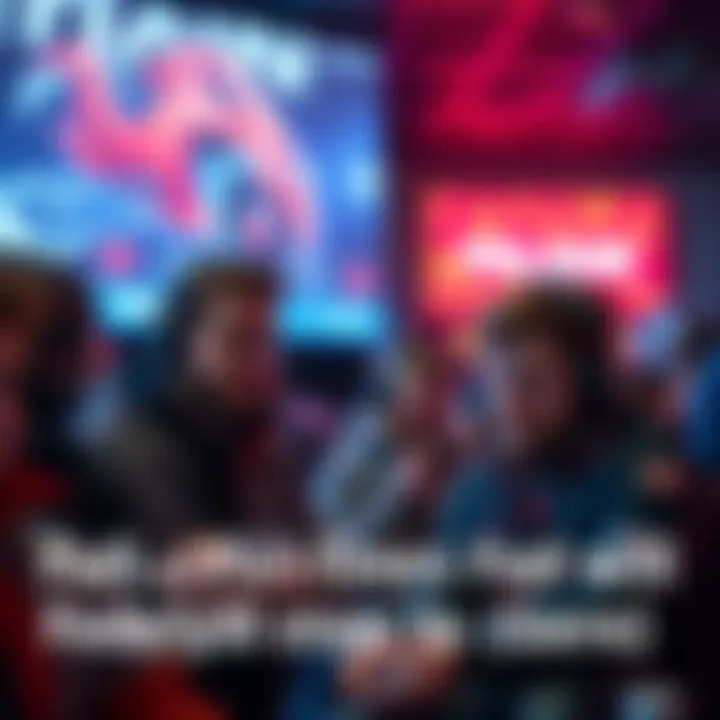Group of full-time workers showing frustration at a gaming event, looking at their devices and discussing issues with developer patches