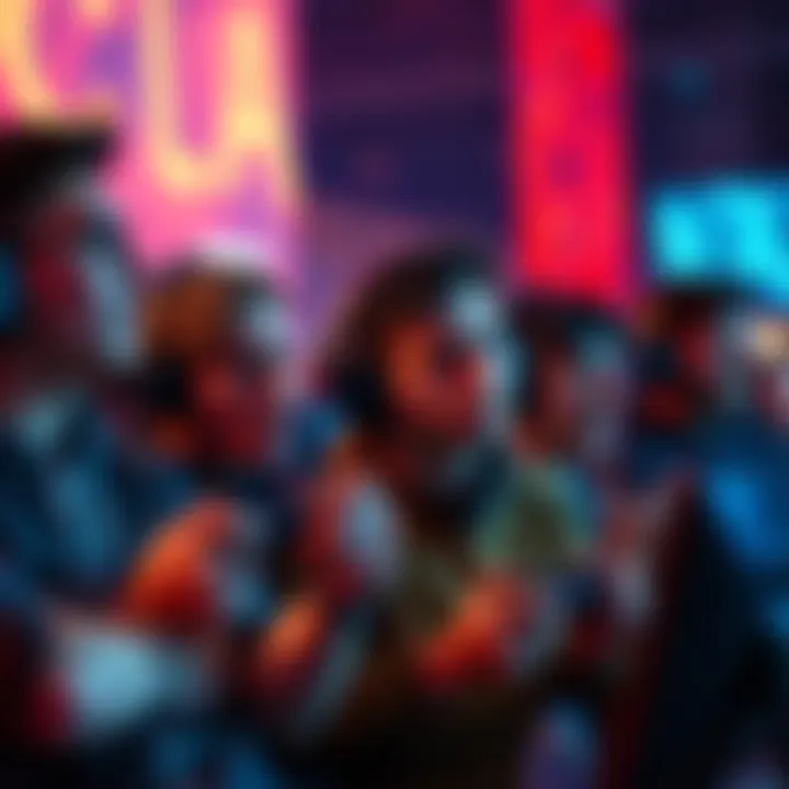 A group of frustrated gamers expressing anger over tough losses at a gaming event, with one holding a controller and others showing disappointment.