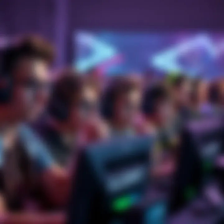 Frustrated gamers in solo queue A group of gamers looking frustrated at their screens during a solo queue match, showcasing emotions of disappointment and anger.
