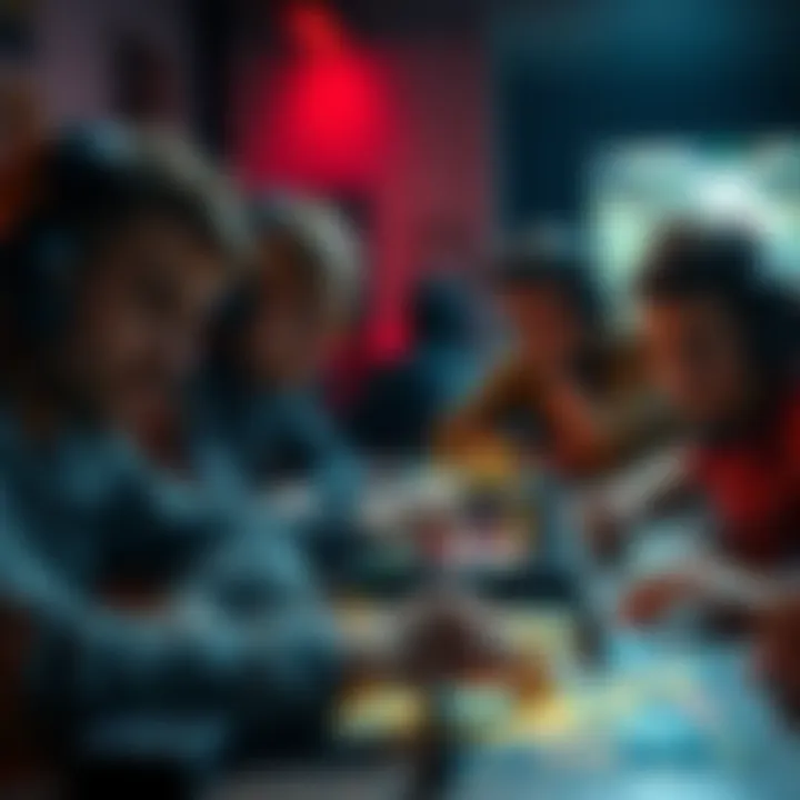 A group of gamers looking frustrated at a gaming table with a board game setup, highlighting long turn mechanics.