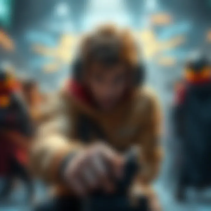 An initiator character pushing forward in a gaming scene, contrasting with passive players in the background, emphasizing their proactive role.