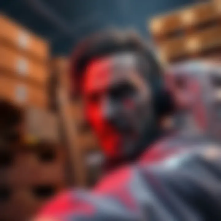 A killer main with a frustrated expression looks at the screen, surrounded by pallets in a game environment.