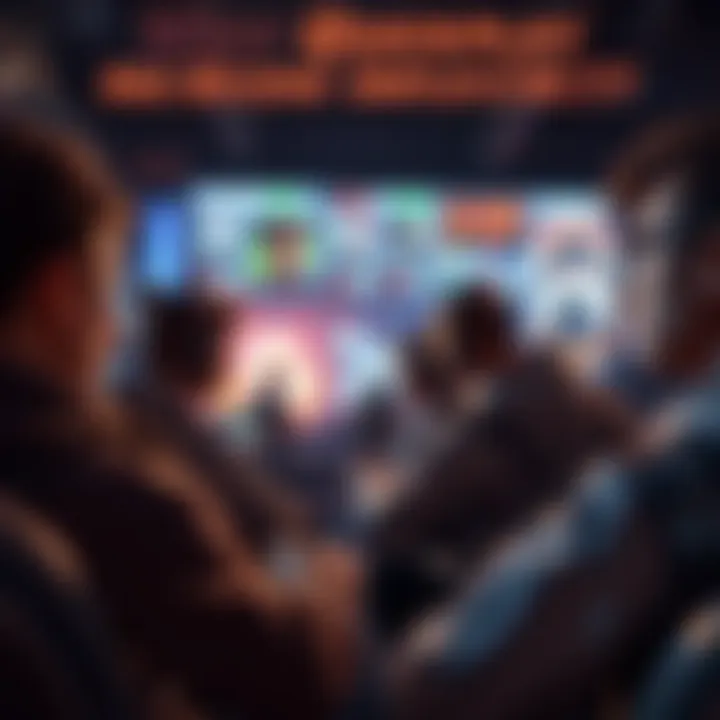 Group of players showing frustration during an Overwatch Quickplay match, with characters on screen and a scoreboard in focus