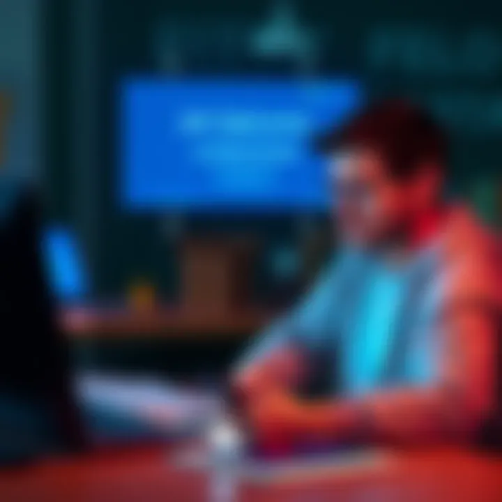 A person sitting at a desk, looking frustrated while staring at a phone displaying an app verification message.
