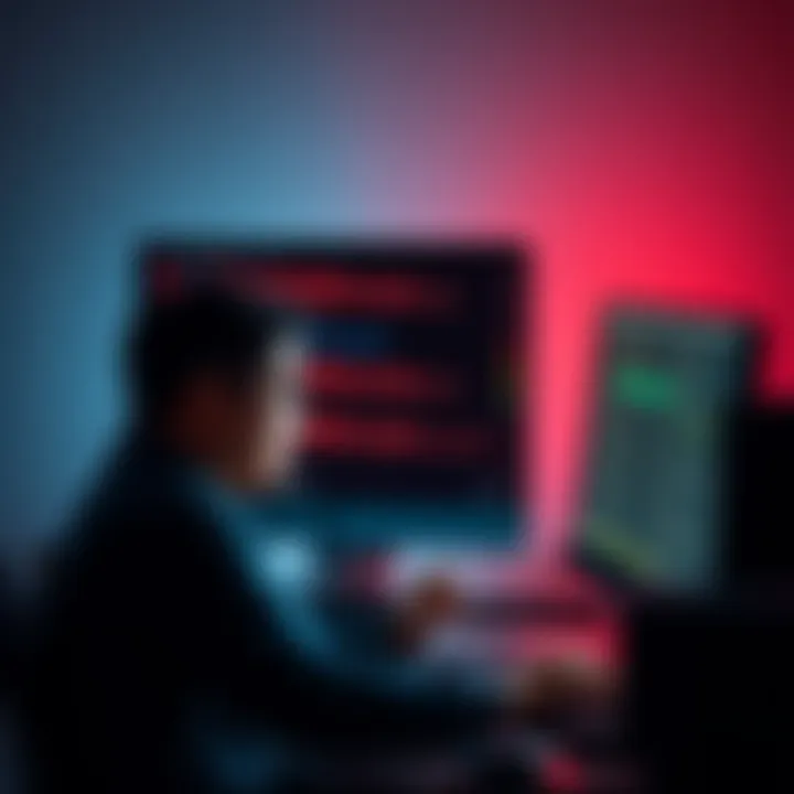 A person sitting in front of a computer looking frustrated while trying to install software, with error messages on the screen.