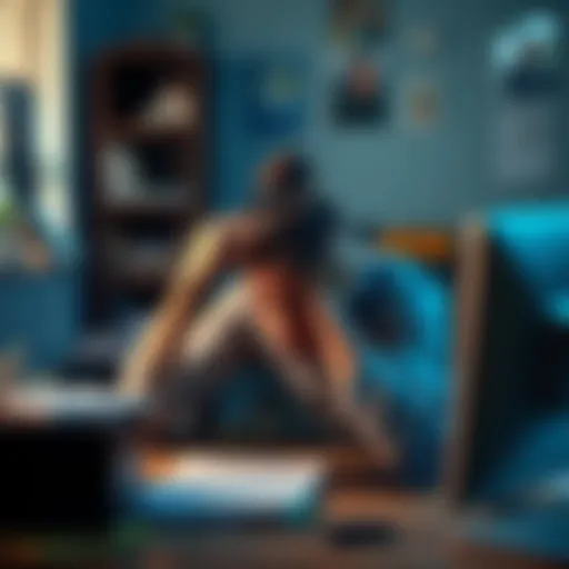 A person looking stressed at their desk, feeling overwhelmed after missing a weekly challenge, showing frustration and lack of motivation.