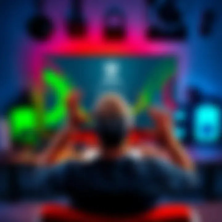 A frustrated person sitting in front of a computer screen showing an Xbox login error, surrounded by gaming accessories