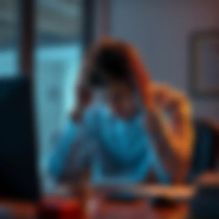 A person sitting at a desk with their head in their hands, expressing frustration over poor support services.
