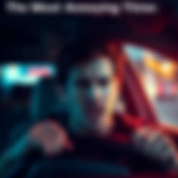 A person looking annoyed while stuck in traffic with a frown on their face