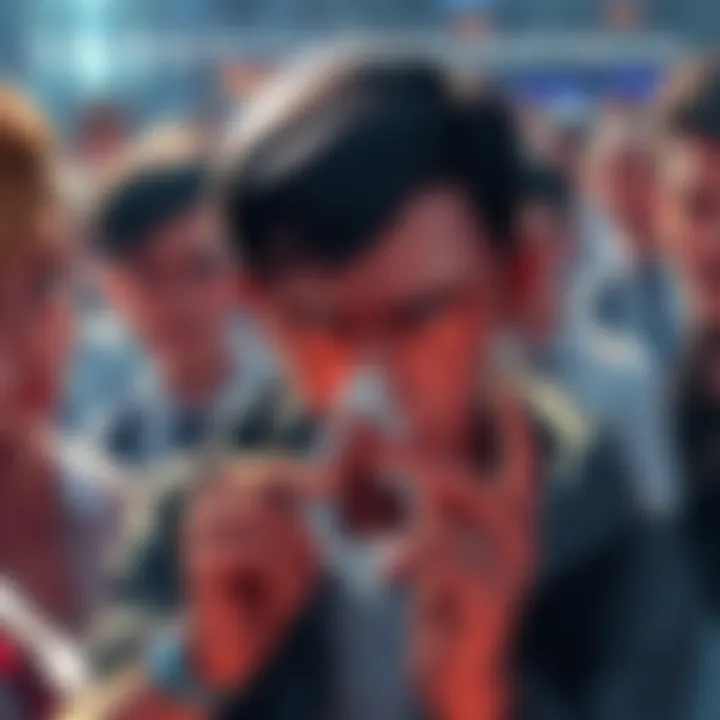 A person looking frustrated while holding a shard, surrounded by others sharing similar emotions.