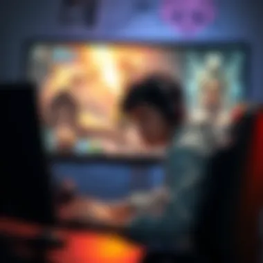 A gamer sitting in front of a computer, looking disappointed after losing in an online player-versus-player match. The screen shows a game scene with dark colors and a defeated character.