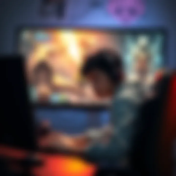 Player feeling frustrated in a game A gamer sitting in front of a computer, looking disappointed after losing in an online player-versus-player match. The screen shows a game scene with dark colors and a defeated character.
