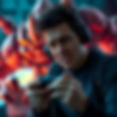 A gamer intensely focused on defeating a challenging boss, showcasing frustration with the game controller in hand