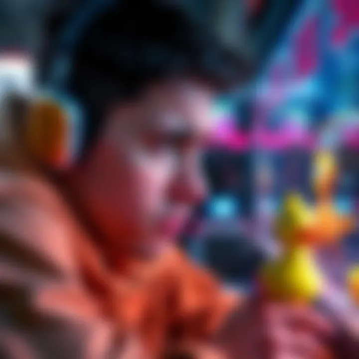 A gamer looks frustrated at their screen while trying to pick up a duck in a game level that is malfunctioning