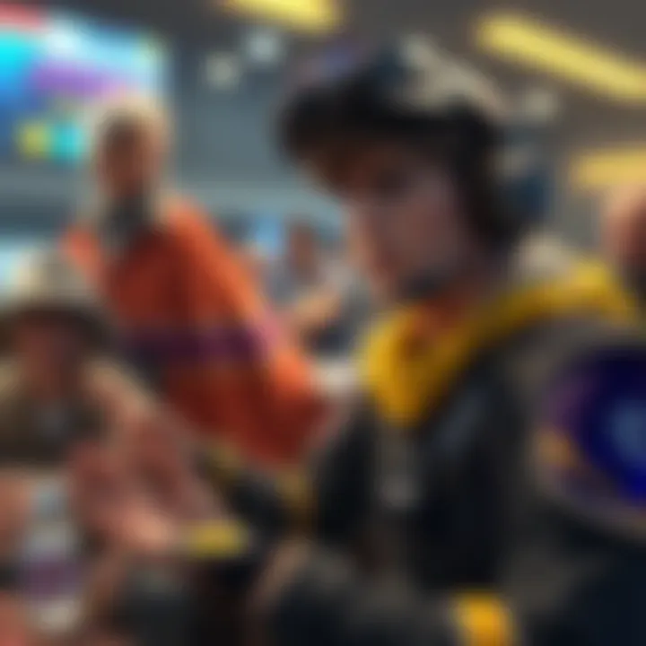 A player in gaming gear expressing frustration over changes to the Gamblers Dodge mechanic in a PvP setting, surrounded by other characters in a competitive environment.