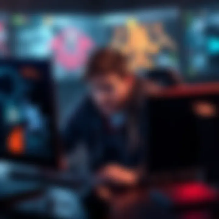 Frustrated Player in Game A player sitting at a computer with a frustrated expression, surrounded by game graphics showing the time-to-kill dynamics, illustrating the challenges they face in completing quests.