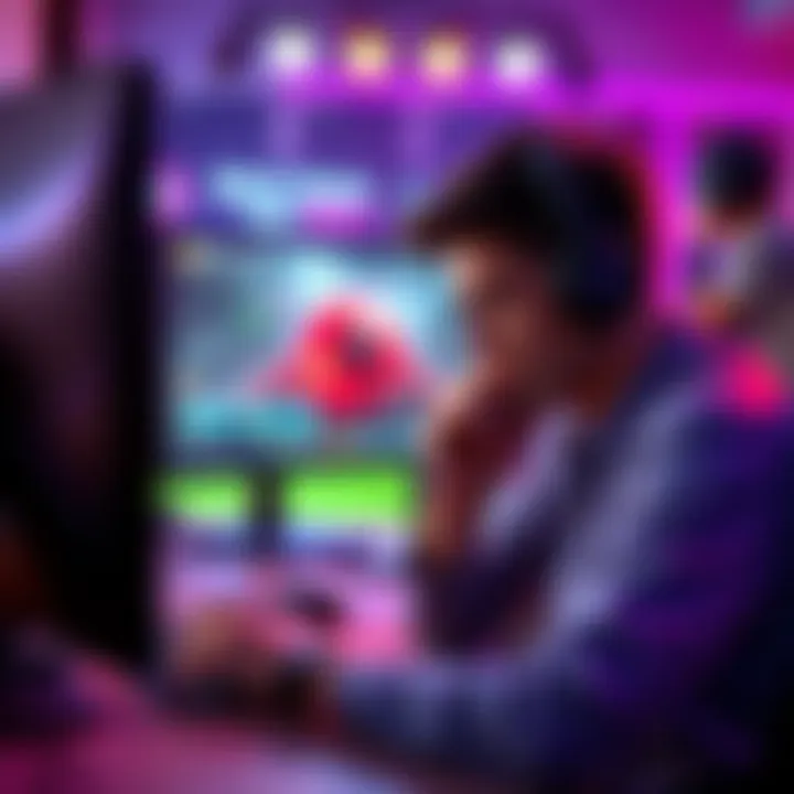 Frustrated player in a gaming setup A player showing frustration at a computer screen where Misriah shots are missing their target