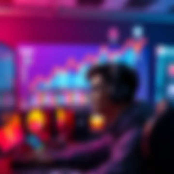 A gamer showing frustration at their computer screen, with charts and rank symbols in the background representing matchmaking issues.