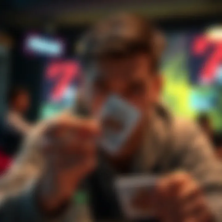 A player looks disappointed while holding a playing card, showing their frustration after a long gaming session