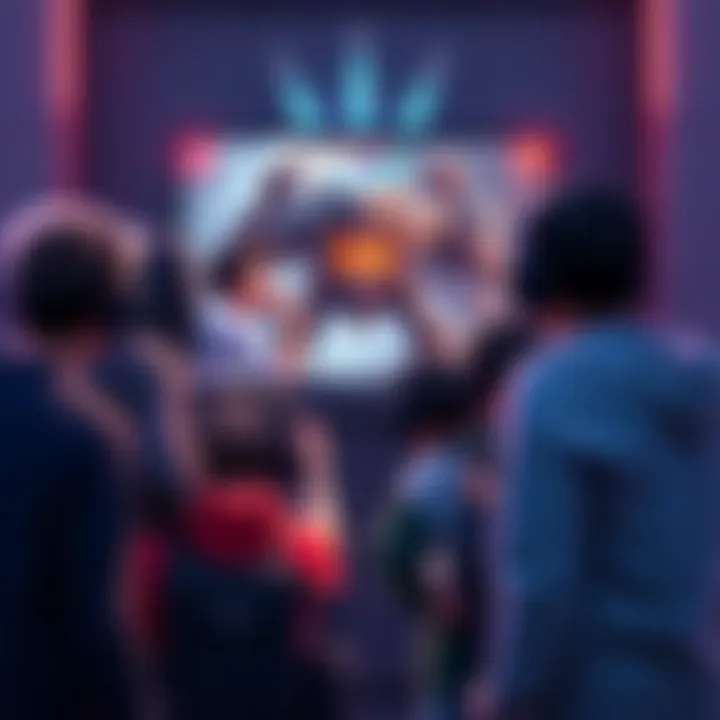 Group of gamers intensely watching a screen displaying a challenging boss fight with teleportation attacks